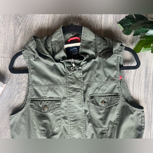Cavalini Army Green Hooded Cotton Utility Vest w Toggle Drawstring Waist Sz PM - Picture 4 of 12